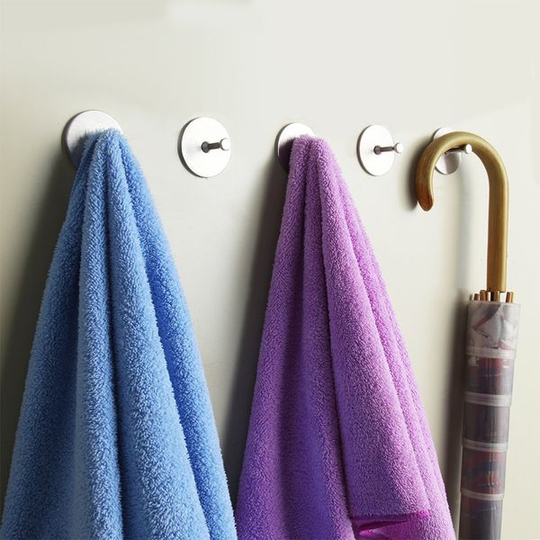 

4pc/set stainless steel circle based straight hooks bath towel robe sundries brushed hook kitchen self-adhesive seamless hook