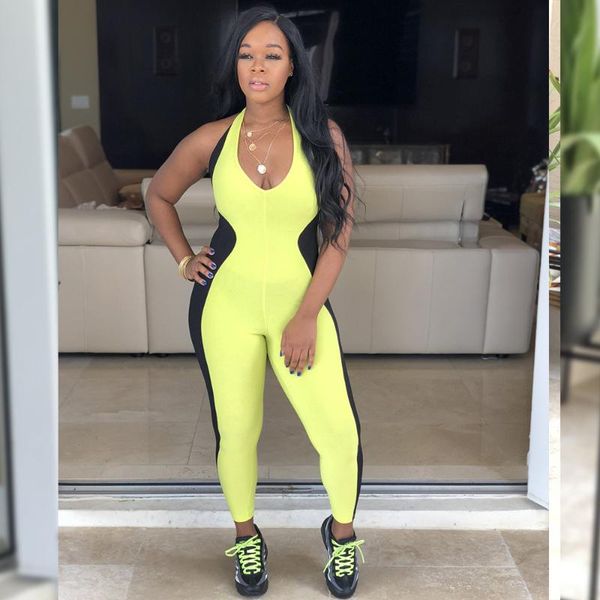 

women halter v-neck blackless jumpsuit casual bodycon playsuit long trousers party sleeveles skinny long pants jumpsuit, Black;white