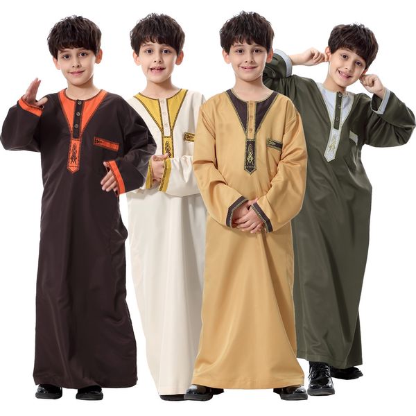 

middle eastern arab boy's long shirts robe long sleeve casual outerwear coats plus size xxxl muslim embroidery boy clothing, Red