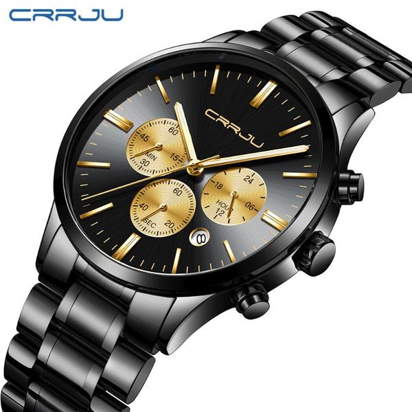 

men watches crrju fashion casual quartz watch men's chronograph waterproof stainless steel clock relogio masculino, Slivery;brown