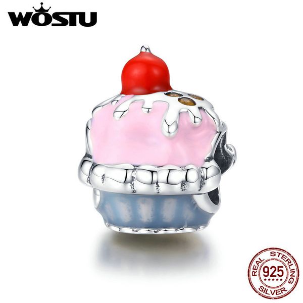

wostu новые 925 silver pink cup cake вишни шариков шарма diy браслет подвеска бисер женщины для cqc1084 изготовление ювелирных изделий, Blue;slivery