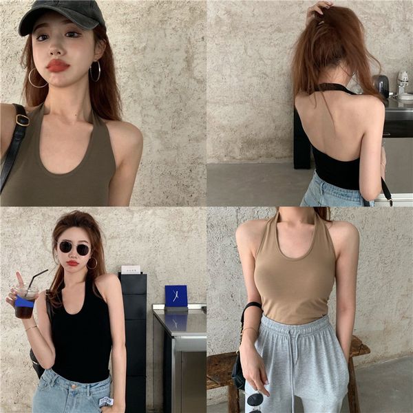 

2020 new fashion halter camisole womens summer outer wear scheming backless short fashion, Black;white