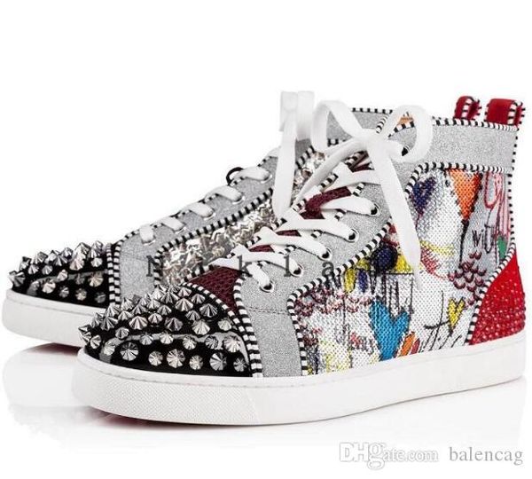 

2019 beat quality spikes high red bottom pik pik studded sneakers shoes women men luxury designer flat casual red sole party shoes, Black