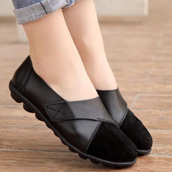 

women leather shoes flat loafers slip on moccasins plus size 44 round toe ballerina shoes casual lady zapatos mujer, Black