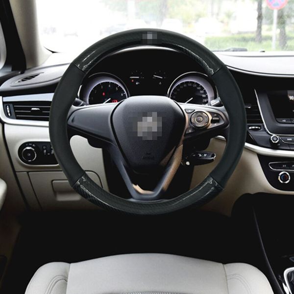 

anti-slip black carbon fiber pvc leather steering wheel cover for buick