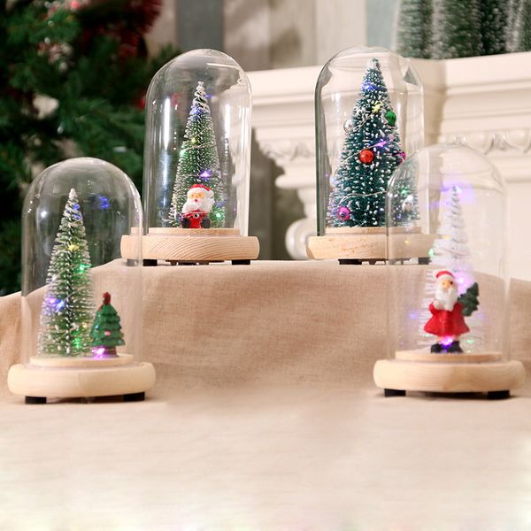 

diy led rose lamps christmas tree in glass dome wooden base christmas festive indoor room ornaments for valentine's gifts