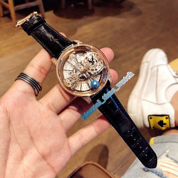 

new static version epic x chrono cr7 skeleton diamonds astronomical tourbillon dial swiss quartz mens watch rose gold case leather watches, Slivery;brown