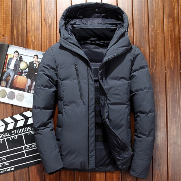 

upgraded winter men jacket pockets thicken 80% white duck down hooded jackets down snow overcoat keep warm coat,282, Black