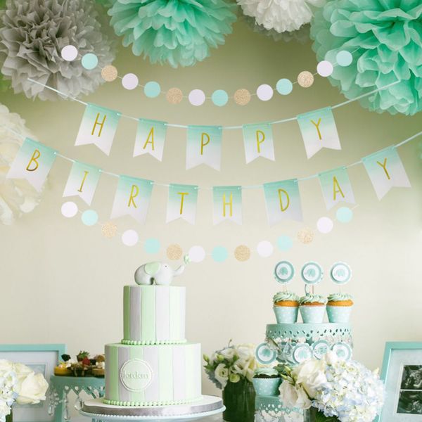 Mint Green Birthday Party Decoration Happpy Birthday Banner Circle