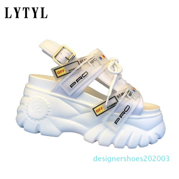 

summer chunky sandals women 8cm wedge high heels shoes female buckle platform leather casual summer slippers woman sandal e-92 d03, Black