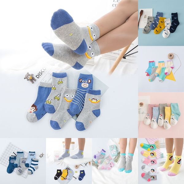 

5 pairs kids baby socks cute cartoon cotton striped animal toddler winter warm comforable soft girl & boys socks birthday gifts, Black;white