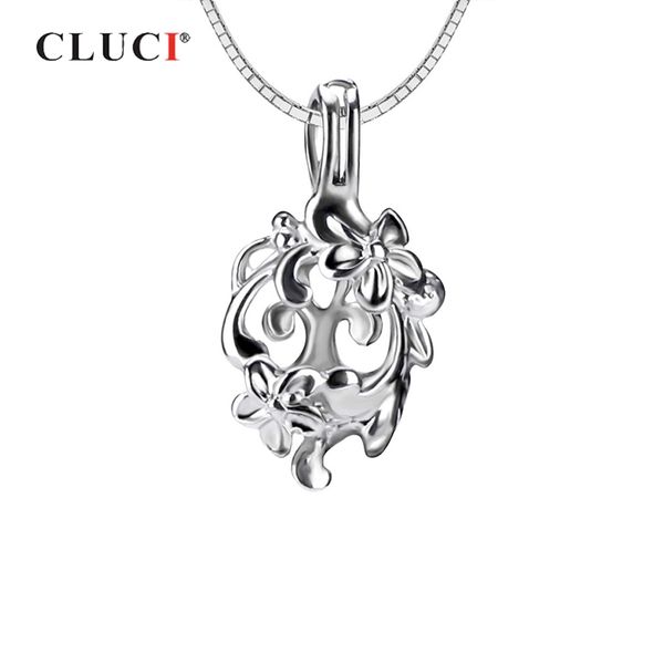

cluci real 925 sterling silver cage pendant fine jewelry plumeria rubra flower shaped women silver 925 pearl cage locket