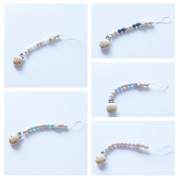 

pacifier clip chain baby infant silicone wood teething beads paci holder soothie clips teether toy chew beads ye026