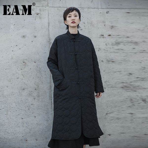 

eam] black big size long cotton-padded coat long sleeve loose fit women parkas fashion tide new autumn winter 2019 19a-a826