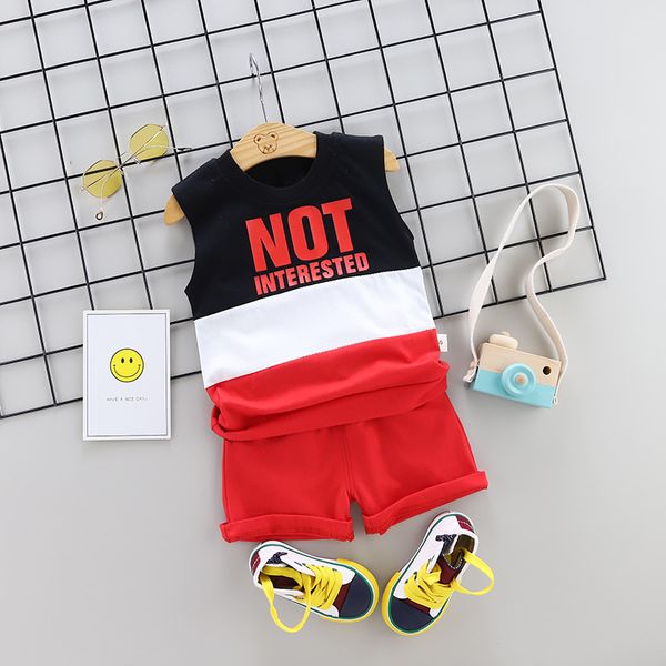 

детские мальчики хлопок без рукавов мультфильм письмо печати футболки + брюки набор, White