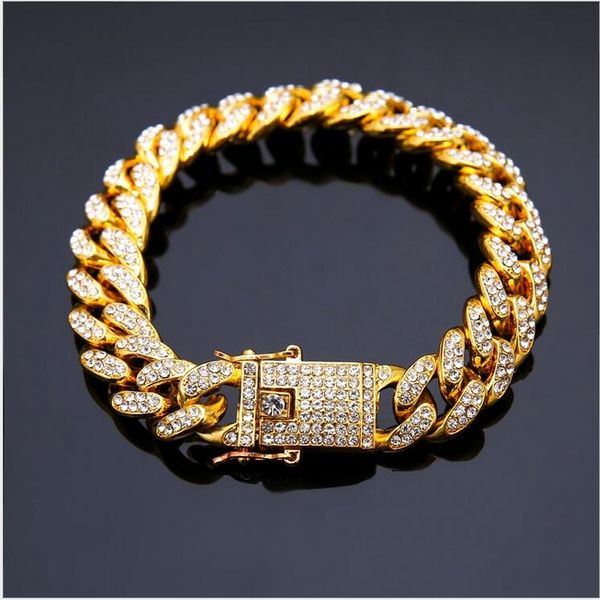 

fashion round cut mens tennis bracelet zirconia triple lock hiphop jewelry cubic luxury crystal cz men women fashion charm bracelets, Black