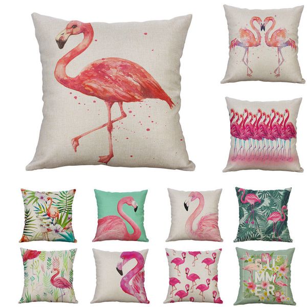 

flamingos pillow case cotton linen square home decorative sofa cushion cover