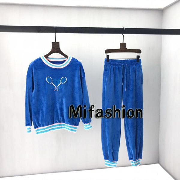 

2019 autumn winter fashion italy men luxury blue velure tennis rackets embroidery sweatshirt women hoodies jacket trousers pants tracksuit, Gray
