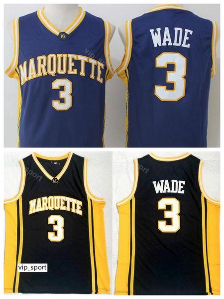 

college dwyane wade jersey 3 men basketball marquette golden eagles jersey navy blue team color black away university for sport fans sale