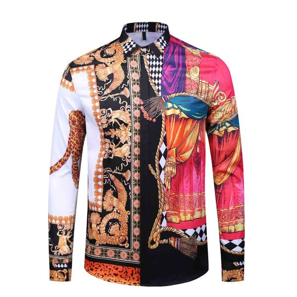 

brand new mens dress shirts fashion casual shirt men medusa shirts gold floral print slim fit shirts men, White;black
