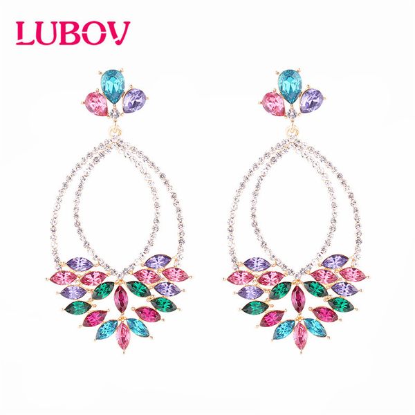 

lubov 2019 new colorful flower big brand design luxury starburst pendant crystal drop earrings gem statement earrings jewelry, Silver