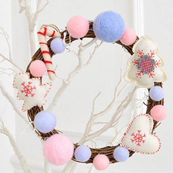 

new 3 style wickerwool felt ball decoration christmas wreath rattan shop window christmas decorations for home party