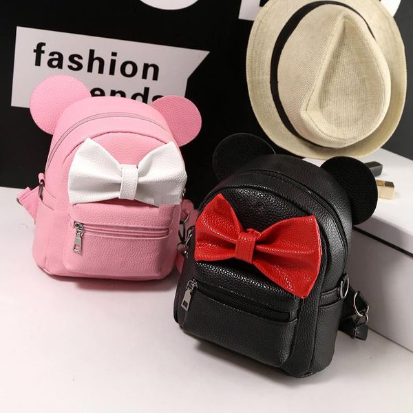 

4 styles backpack pu leather mini bag girl backpack sweet bow mouse ears teen girls backpacks school bag kids shoulders bags