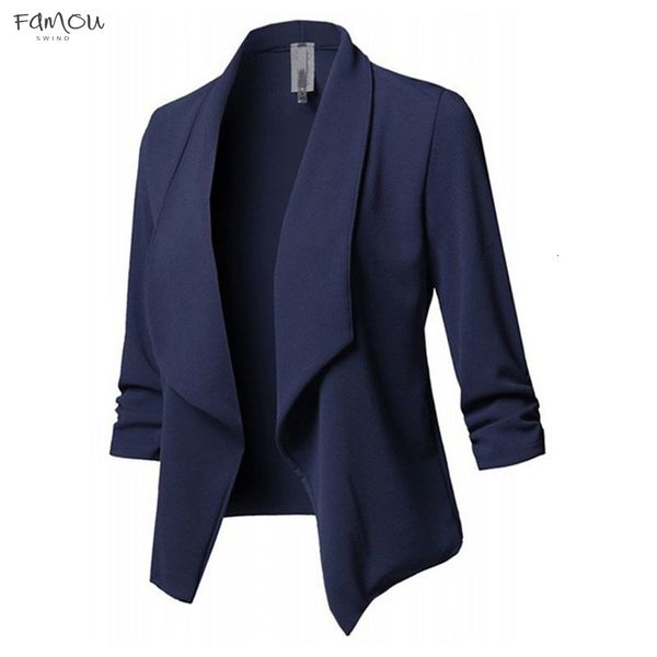 

Womens Polyester Three-Quarter Sleeve Front Lapel Coat Open Office Cardigan Jacket Solid W729 Drop Shipping Good Quality
