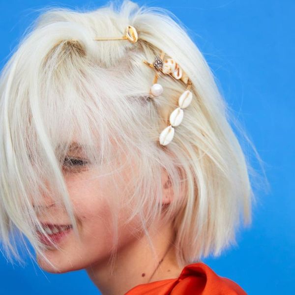 

lady 2019 new trendy shell hair pins for women girls korean hair clips accessories simulated pearls resin bobby pin gift, Golden;white