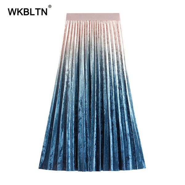 

градиент цвет velvet плиссе половина длина упругой юбка женщина сплошная высокая талия элегантная юбка 2020 весна осень midi юбки, Black