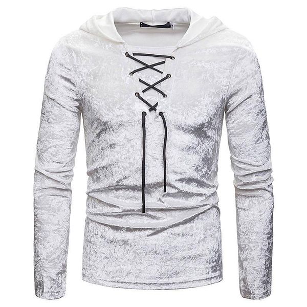 

сплошной цвет мужская дизайнерская футболка со шнурками свободные мужские топы с капюшоном причинно-следственная мужская одежда, White;black