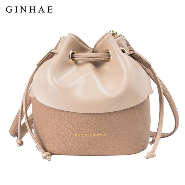 

luxury women bucket bag brand designer soft handbags 2019 new fashion ladies rivet shoulder crossbody bags litchi leather bolsas