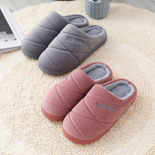 

solid warm home slippers winter women non-slip letter print couple slippers cotton autumn shoes woman zapatos mujer 2019, Black