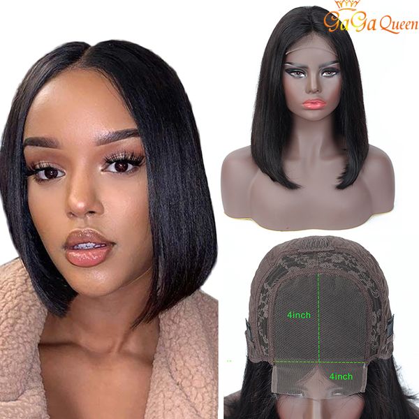 

straight human hair lace frontal bob wigs 4x4 short bob wigs 8-14inch swiss lace frontal straight hair wigs, Black;brown