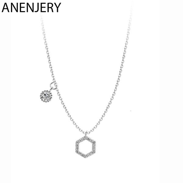 

925 sterling silver mosaic zircon hexagonal pendant necklaces for women dazzling geometric wedding jewelry