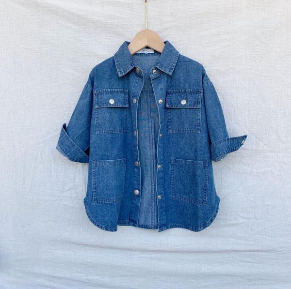 

2019 new arrival girls boys denim coat autumn full sleeve fashion kids jacket 2-8 years pz921, Blue;gray