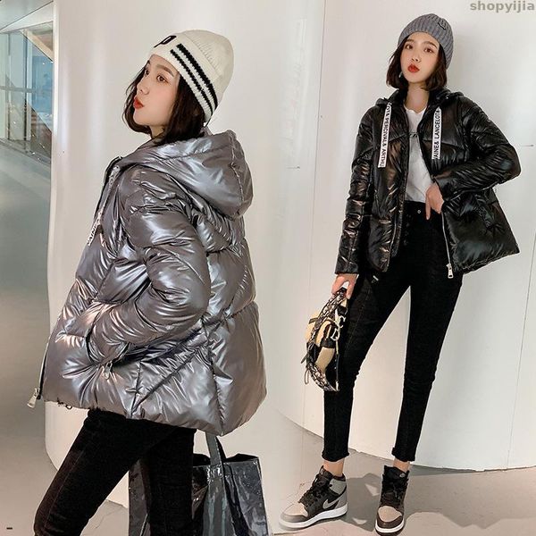 

new korean version of the loose down fake leather coat women's down jacket jacket winter ladies, Black