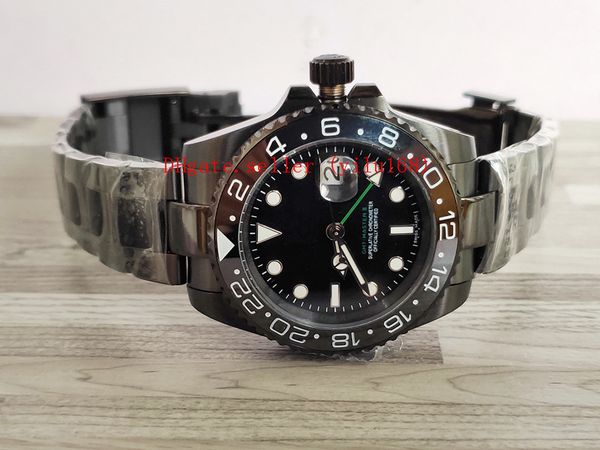 

selling luxury men watch gmt 40mm black dial pvd ceramic bezel asia 2813 movement automatic mens luminous wrist, Slivery;brown