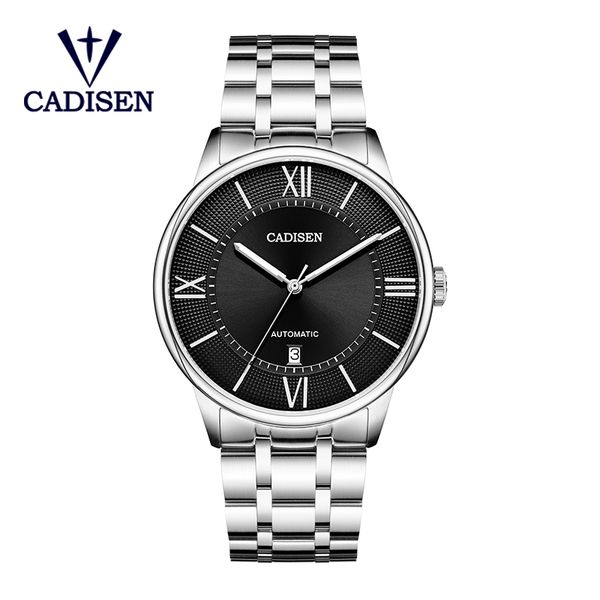 

watch men 2019 cadisen mechanical miyota 8215 movt automatic luminous waterproof stainless steel male clock relogio masculino, Slivery;brown