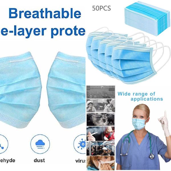 

одноразовая маска противовирусная маска мягкий удобный фильтр защитная маска для защиты от пыли (50шт