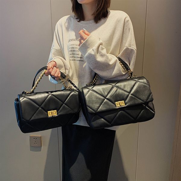 

2019 new fashion versatile chain women handbag simple metal lock single shoulder crossbody satchels bag sac de luxe femme marque