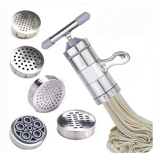 MANUALE ACCIAIO AUSCOLATO NOODLES produttore di pasta portatile pasta per spogliare la macchina spaghetti che producono strumenti con 5 stampi