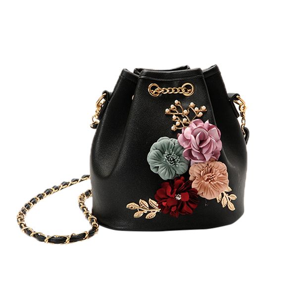 

women applique handbag leather retro bucket shoulder bags female phone purse lady casual messenger bag fashion large capacity