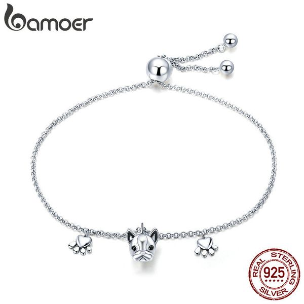 

bamoer genuine 925 sterling silver trendy bulldog footprints link bracelets clear cz fashion bracelet jewelry making gift scb085, Golden;silver