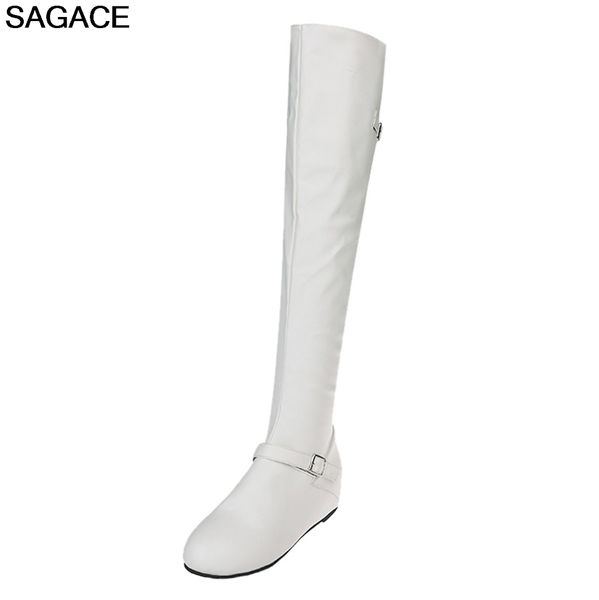 

sagace boots fashion knee high boots women's winter increase high long female flat round slip on spring autumn shoes, Black