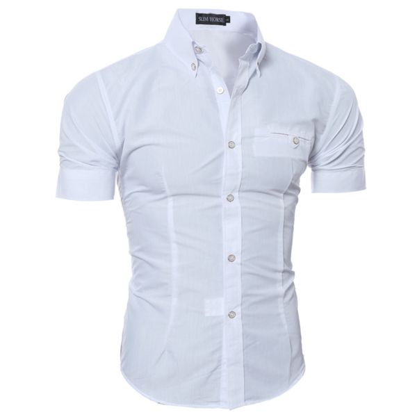 

solid slim fit short sleeve men's shirt spring summer casual shirt men fashion male casual tee shirts, White;black