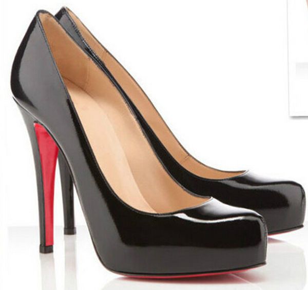 new women pumps round toe shoes new simple pump patent leather red bottom lady wedding party high Black - buy at the price of $55.09 in dhgate.com | imall.com