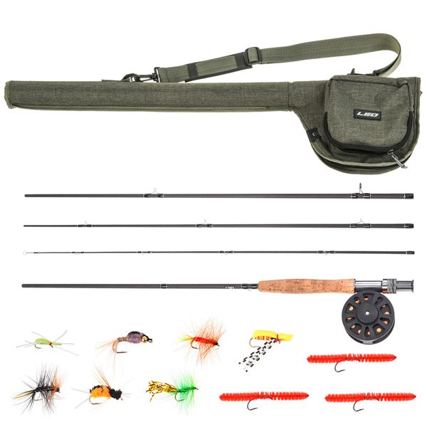 

9' fishing rod and reel combo set with carry bag 10 flies fishing lures rods for carp