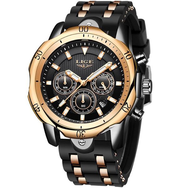 

lige new mens watches sport watch men rubber waterproof clock quartz wristwatch relogio masculino+box, Slivery;brown