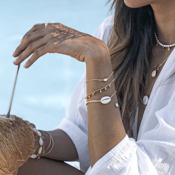 

shell pine shi shuidi group combine suit bracelet woman posimi second personality hand decorate, Golden;silver